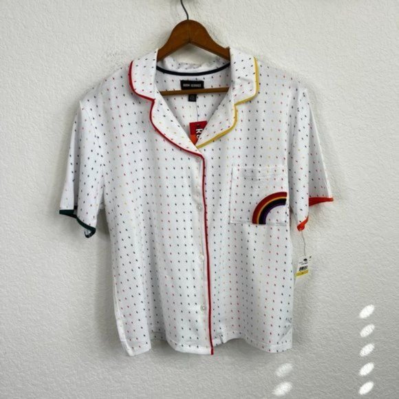 ROOM SERVICE PJS Pajamas Rainbow Shirt Pajama Top Jacket - Picture 2 of 7